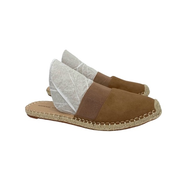 Adrienne Vittadini Arnie Tan Espadrille Flat Mule Sandal Faux Leather Size 9 - Picture 1 of 15
